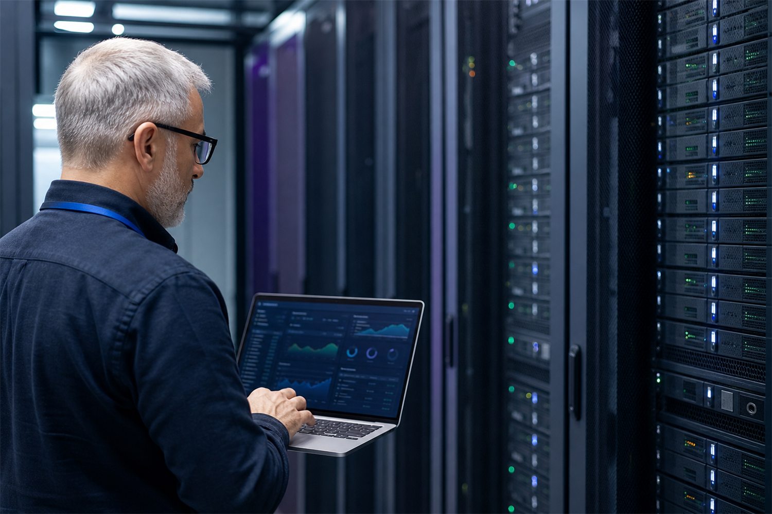Infrastructure specialist reviewing managed server health