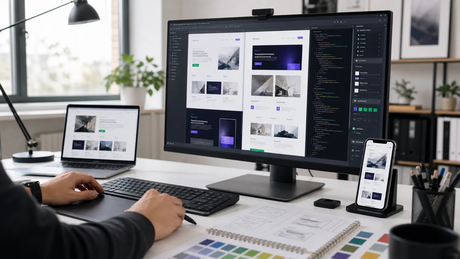 Professional web design and development workspace